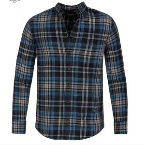 NWT PacSun Blue Plaid Flannel Shirt Medium Distressed Casual Button Down